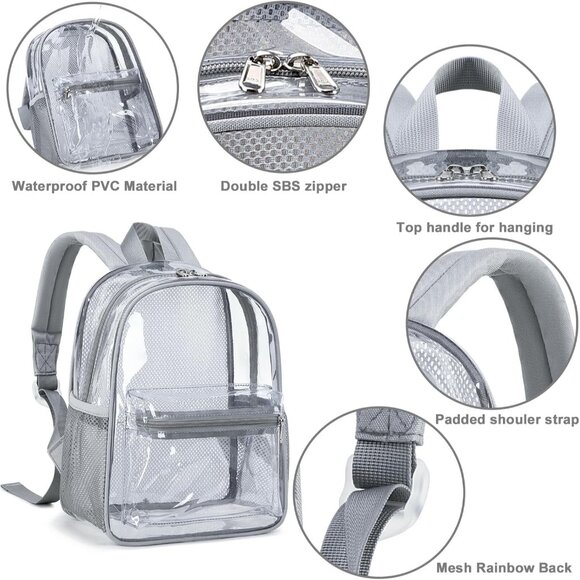 New Beautiful Grey Clear Small Backpack for Girls, Women's (12x12x6) - Picture 5 of 8